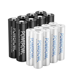 16 x AA AAA Rechargeable Batteries Set, POWEROWL Pre-Charged 1.2V Ni-MH Batteries (8 x 2800mAh AA Batteries & 8 X 1000mAh AAA Batteries)