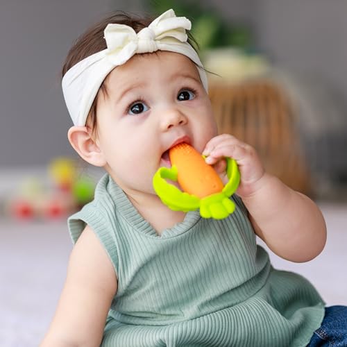 Infantino - Lil' Nibble Teethers - Carot Toother - Toy Toother - Silicone Soft-Textured Teether - Sensory Exploration - Teething Relief - Easy to Hold Handles - 0 Month and - 1 Unit - Multicolor