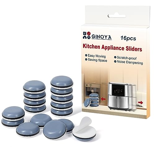 GINOYA Kitchen Appliance Sliders, 16pcs Adhesive Gliders for Air Fryer Bread Machine, Coffee Makers, Blenders, Aid Mixer and Pot (Grayish Blue)