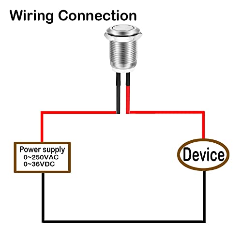 Gebildet 10pcs Prewired Waterproof Push Button Momentary Stainless Steel Push Button On Off 12mm 2A 12V/24V/125V/250V AC (Flat Head)