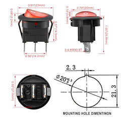 Heschen Red Round Rocker Switch Round ON-OFF SPST 3 Terminals 10A 250VAC UL VDE 5Pack