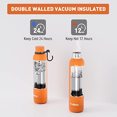 Exllena Insulated Water Bottles 1L with Water Bottle Buckle, Double Wall Stainless Steel Water Bottles 12 Hrs Hot/24 Hrs Cold, BPA Free for Gym, Camping, Hiking (Orange)