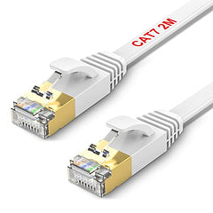 TBMax Cat 7 Ethernet Cable 2M, Flat Ethernet Network Cable High-Speed Gigabit Lan Patch Cable RJ45 POE Internet Cable Compatible with Computer, Gaming, Modem, Router, PC,Patch Panel, White