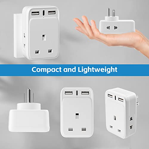 UK to US Plug Adapter, 6 IN 1 USA Travel Adapter with 2 USB-A Ports & 1 USB-C Ports(5V/3.4A) and 2 Shaver Plug Adaptor UK for Shaver/Toothbrush, US Plug Adapter for Thailand Mexico Colombia(Type B)