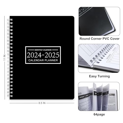 Diary 2024 - A4 Month Week to View Diary 2024, Monthly Planner, Jan.2024 - Dec.2025, Twin-wire Binding, Clear PVC Hardcover, 22 x 28cm, Black