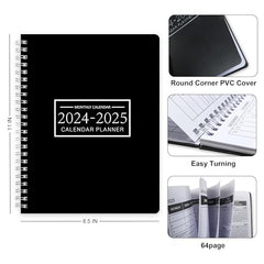 Diary 2024 - A4 Month Week to View Diary 2024, Monthly Planner, Jan.2024 - Dec.2025, Twin-wire Binding, Clear PVC Hardcover, 22 x 28cm, Black