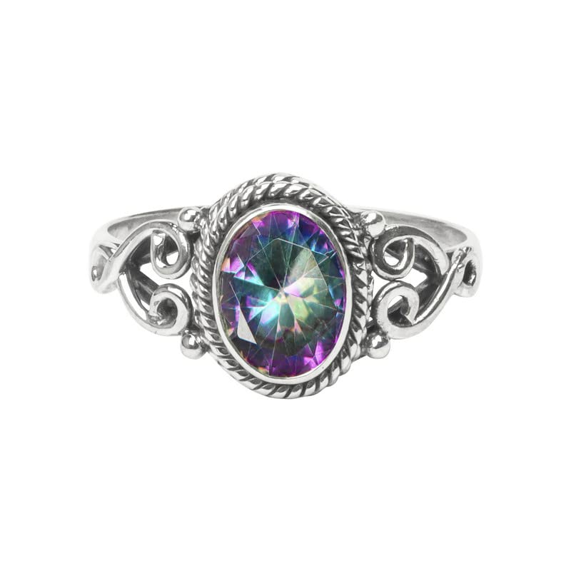 Mystic Topaz Stone Ring 925 Sterling Silver Statement Ring For Women Size UK N Natural Gemstone Ring Handmade Ring Christmas Gifts Ring Jewelry