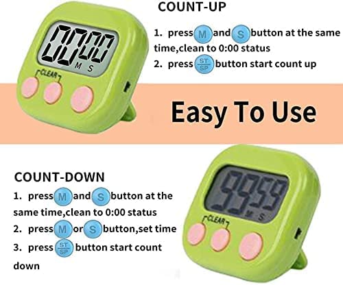 Kitchen Timer, Digital Visual Timer Stopwatch Countdown Timer With Loud Alarm, Magnetic Backing, Stand, (Green)