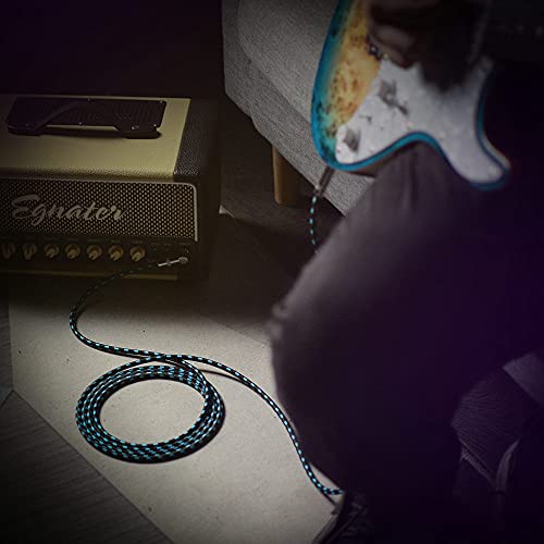 SONICAKE Braided Guitar Cable 3m/10ft Guitar Instrument Cable 6.35mm 1/4 inches Right Angle to Straight Black Blue