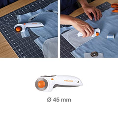 Fiskars Trigger Rotary Cutter, With Blade, 45 mm, For Right and Left-handed Users, Orange/White/Grey, 1003910