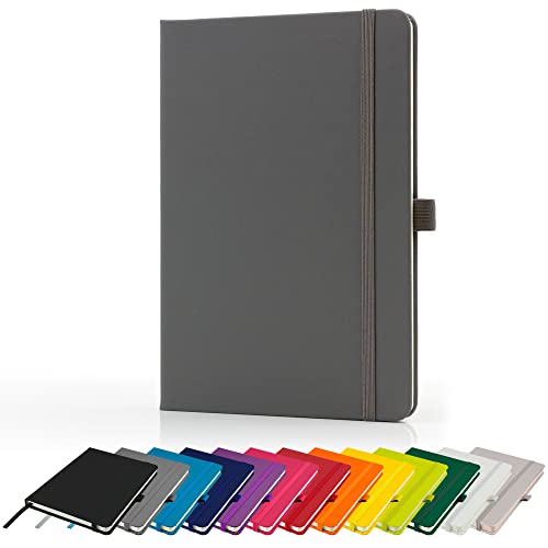 Savvy Bee Premium A5 Notebook New Lined Hardback Journal with Pen Loop,196 Page, Elastic Closure and Ribbon Marker Notepad Note Book Notes Pad (Grey)