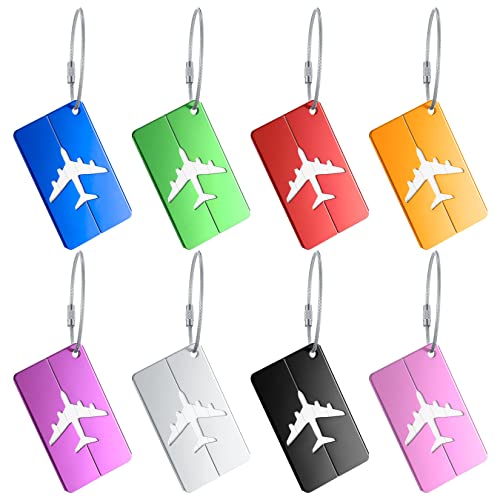 QOOSIKICC 8 Pcs Metal Luggage Tags, Travel Tags for Luggage, Suitcase Tag with Name Address Tel Email Labels, Baggage Handbag Tags Labels Prevent Loss for Travel Business Trip Luggage Suitcase