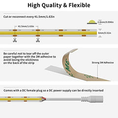 PAUTIX COB LED Strip Lights Warm White 2700K DC24V, 6m 3024LEDs Flexible CRI90and LED Tape, Super Bright for Cabinet, Bedroom, Kitchen DIY Lighting with 8mm cob Connector(Power Supply Not Included)