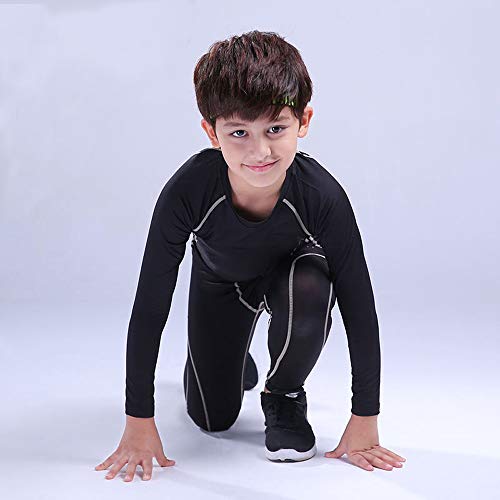 Coralup Kids Compression Sets Sport Base Layer Boys Thermal Underwear Suits Fitness Clothing 2PCS Black&Grey 12-13Years