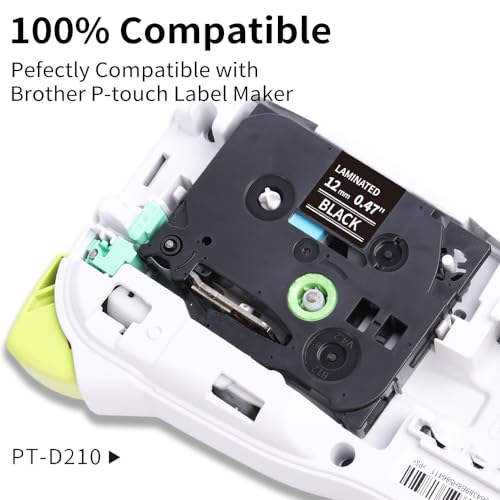 Oozmas Compatible Label Tape Replacement for Brother Ptouch White on Black Tape TZe 12mm TZe-335, Compatible with Brother P-Touch PT-H110 H107B H100LB D400 H200 1000 E100 D600, 3 Cartridges