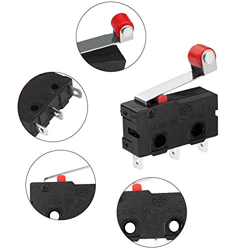 InduSKY 10Pcs Micro Limit Switch with Momentary Roller Lever Arm AC 250V 5A SPDT 1NO 1NC Snap Action Micro Switches