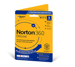 Norton 360 Deluxe 2023, Antivirus software for 5 Devices and 1-year subscription with automatic renewal, Includes Secure VPN and Password Manager, PC/Mac/iOS/Android, Activation Code by Post