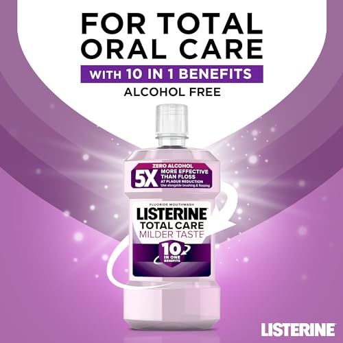 Listerine Total Care Milder Taste (Zero Alcohol) Antibacterial Mouthwash (500ml), Caring and Cleansing Mouthwash with 10-in-1 Benefits, Mouthwash to Freshen Breath with Milder Taste