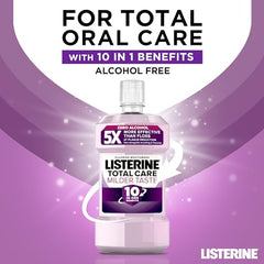 Listerine Total Care Milder Taste (Zero Alcohol) Antibacterial Mouthwash (500ml), Caring and Cleansing Mouthwash with 10-in-1 Benefits, Mouthwash to Freshen Breath with Milder Taste