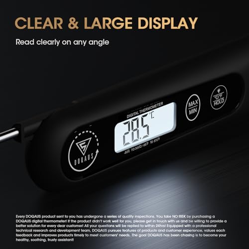 DOQAUS Meat Thermometers, 3S Instant Read Food Thermometer, Accurate Meat Thermometer Probe With Backlight, Foldable Long Probe & Auto On/Off, Cooking Thermometer for Kitchen, BBQ, Water, Milk(Black)