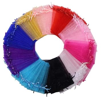 HRX Package Organza Bags, 100pcs 100x15cm 10 Assorted Color Medium Jewellery Gift Bags Confetti Bags for Wedding Party Favour Bags Valentine Day Festival