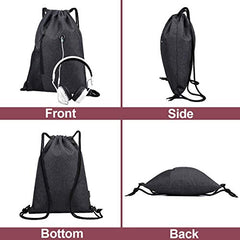 LIVACASA Gym Sack Drawstring Bag Sports Travel Drawstring Bag Water Repellency Mesh Pocket for Water Bottle Light Backpack Sack with Earphones Hole for Men Women Black