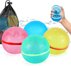 SOPPYCID Reusable Magnetic Water Balloons, 4PC Refillable Water Bomb Splash Balls Self Sealing Quick Fill, Latex-Free Silicone Water Toys for Kids Adults Water Games Outside Summer Fun Party