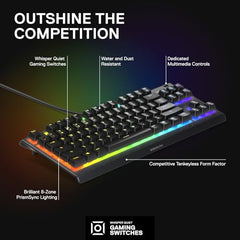 SteelSeries Apex 3 TKL - RGB Gaming Keyboard - Tenkeyless Compact Esports Form Factor - 8-Zone RGB Illumination - IP32 Water & Dust Resistant - English QWERTY Layout