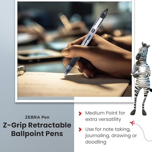 ZEBRA Pen Z Grip Smooth Black Ballpoint Pens, Comfortable ZEBRA Pens With Pocket Clip, Retractable Ballpoint, Reliable Black Biro Pens Multipack For Everyday Use - Medium Point, 5pk