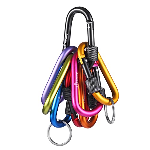 BEEWAY Locking Carabiner, 8 Pack Premium Aluminum Alloy D-Ring Carabiners Key Chain Clip Hook for Camping, Hiking, Traveling, Fishing, Backpack