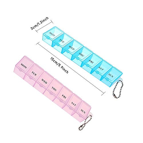 2 PCS Weekly Pill Organizer 7 Day Pill Box Organizer Medicine Box Tablet Dispenser Organiser Storage Case Portable Travel Pill Box Travel Medicine Organizer for Medication