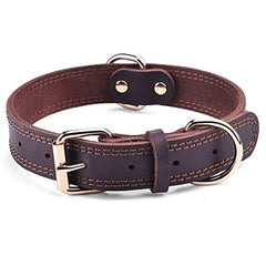 SLZZ Premium Real Genuine Leather Dog Collar/Soft Touch Heavy Duty Genuine Leather/Adjustable Perfect for Male Female Small X-Small Dogs-Brown-XS