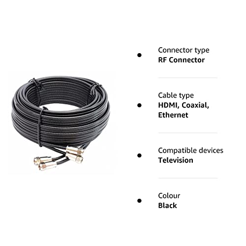 SSL Satellites 10 m Twin Satellite Shotgun Cable Extension Kit with Premium Fitted Compression F Connectors for Sky q HD and Freesat - Black (10M, BLACK)