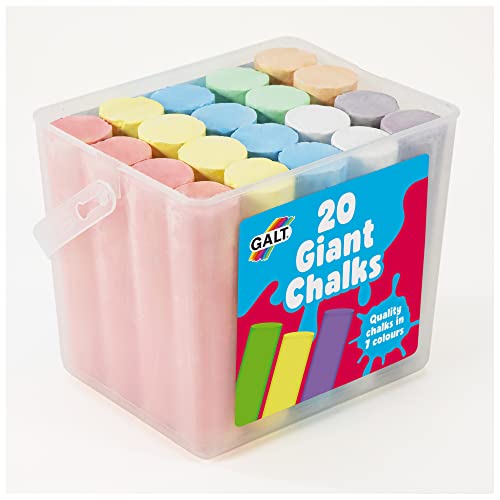 Galt 20 Giant Chalks - Extra Large Childrens Chunky Pavement Chalks - Bright Vibrant Colours - Washable, Easy Clean Outdoor Kids Garden Toys - Portable Carry Case with Handle - Ages 3 Years Plus