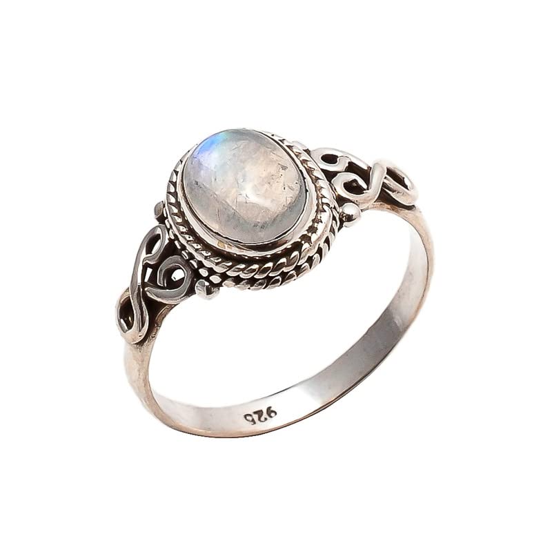 Rainbow Moonstone Ring 925 Sterling Silver Statement Ring For Women Size UK N Natural Gemstone Ring Handmade Ring Christmas Gifts Ring Jewelry