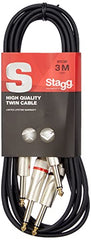 Stagg STC3P Phone Plug - Phone Plug Audio Twin Cable - 3m (Pack of 2)