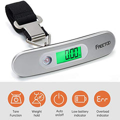 FREETOO Luggage Scales for Suitcases Weighing, Portable Digital Weight Scale for Travel with Tare Function 110 Lb/ 50Kg Capacity (Silver)