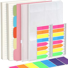 FANDAMEI A5 6-hole Refillable Notebook Accessories Set - 2 Pack Lined Paper and 5 Pcs A5 Dividers and 460 Pcs Note Flags Index Tabs and Zipper Pockets/ 3 Binder Pocket for A5 Refills Inserts Paper