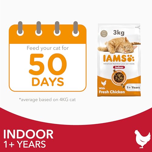 IAMS Indoor Complete Dry Cat Food for Adult and Senior Cats with Chicken 3 kg