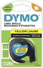 DYMO LetraTag Plastic Labels   Authentic   12 mm x 4 m Roll   Black Print on Yellow   for LetraTag Label Makers