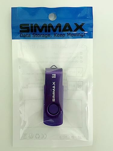 SIMMAX 64GB Memory Stick USB 2.0 Flash Drives Swivel Thumb Drive Pen Drive (64GB Purple)