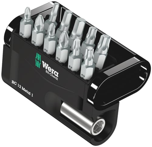 Wera Bit-Check 12 Metal 1 General Purpose bit set for drill/drivers, Metal jointing PZ,PH,Hex-Plus,TX 12 piece, 05057424001