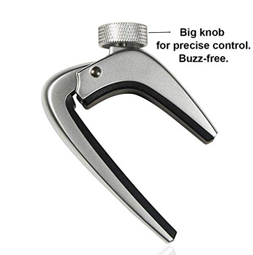 WINGO 6 String Steel Guitar Capo with Micro Tension Adjustment Knob for Acoustic Electric Guitars - Silver