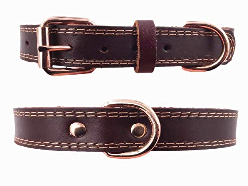 SLZZ Premium Real Genuine Leather Dog Collar/Soft Touch Heavy Duty Genuine Leather/Adjustable Perfect for Male Female Small X-Small Dogs-Brown-XS