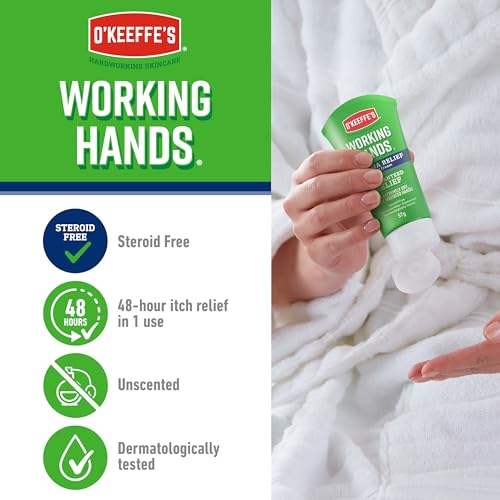 O'Keeffe's Working Hands Eczema Relief Hand Cream, 57g - For Extremely Dry, Itchy, Irritated Hands   Steroid Free, Dermatologically Tested with 48-hour itch relief in 1 use