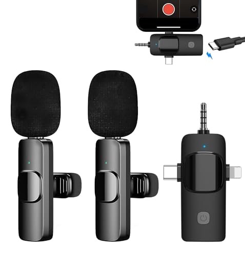 Wireless Microphones, Wireless Lavalier Microphone for iPhone/iOS/Android/PC/Laptop, Plug-Play Bluetooth Microphone, 3 Level Noise Reduction Auto Sync for Recording, Live Streaming, TikTok, YouTube