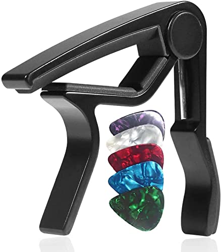 WINGO Guitar Capo for Acoustic and Electric Guitars with 5 Picks for Free, Black