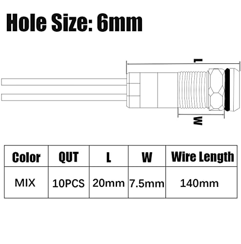 Gebildet 10Pcs 6mm 1/4 inches 230V AC LED Metal Indicator Light Waterproof Signal Lamp (Green Orange Red Blue White 10 Pcs)