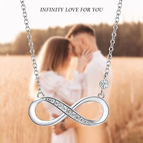 Aucuu Women's Sparkling Infinity Pendant Necklace, 925 Sterling Silver Necklace with Shiny Cubic Zirconia, Adjustable Infinity Necklace - Luck & Eternity Gifts for Lover/Mum/Girls, 45cm