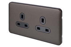 Schneider Electric Lisse Screwless Deco - Unswitched Double Power Socket, 13A, GGBL3060BMBS, Mocha Bronze with Black Insert